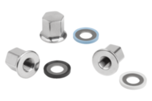 Hutmuttern Edelstahl mit Bund und Dicht- und Unterlegscheiben für Hygienic USIT® Set Hutmuttern Edelstahl mit Bund und Dicht- und Unterlegscheiben für Hygienic USIT® Set