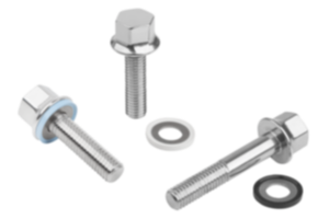 Sechskantschrauben Edelstahl mit Bund und Dicht- und Unterlegscheiben für Hygienic USIT® Set Sechskantschrauben Edelstahl mit Bund und Dicht- und Unterlegscheiben für Hygienic USIT® Set